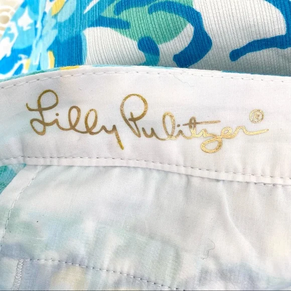 Lilly Pulitzer The Buttercup Scallop Hem Short Size 00 Blue White Yellow - Picture 4 of 11